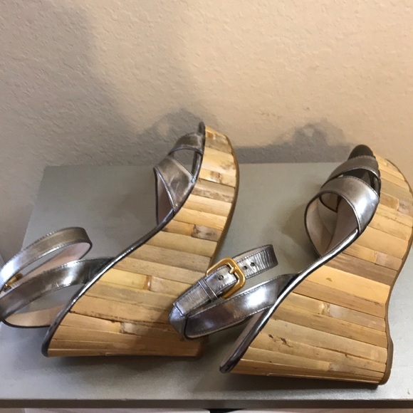 Lightly used Silver Prada with Bamboo Wedge heel - Picture 5 of 5